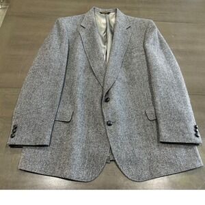 Adams Row Mens Grey Herringbone Wool Blend Blazer Sport Coat Jacket Two Button